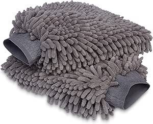 Amazon Basics Deluxe Auto-Waschhandschuh Mikrofaser, 2 Stück, 30 x 20 cm | Dunkelgrau, Händehandtuch