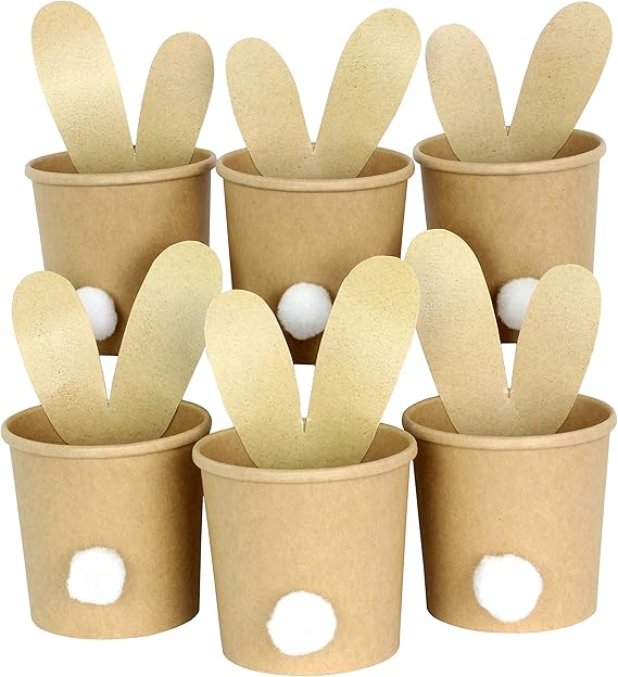 Papierdrachen 6 süße Osternester zum Befüllen mit Hasenohren zum Basteln - Naturbraune Becher als Osterhasen dekorieren
