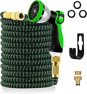 Yofidra Flexibler Gartenschlauch 15m, Strapazierfähiger 3 lagiger Latex Wasserschlauch 3/4 Zoll und 1/2 Zoll Metallansch