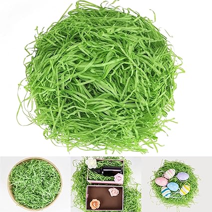 yumcute 200g Ostergras Grün, Osterkorb Deko, Ostergras Dekogras, Geschreddertes Papier Füllmaterial für Pakete, Geschenk