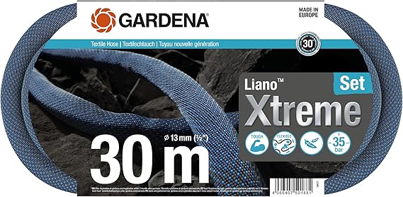 Liano Xtreme 18477-20 1/2-Inch 30 m Set: Extremely Robust Textile Garden Hose with PVC Inner Hose, Lightweight, Weather-Resistant
