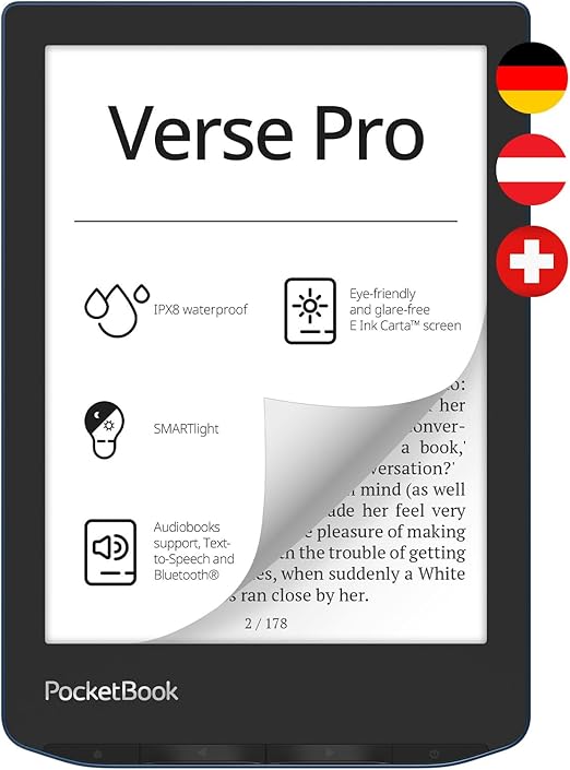 PocketBook Verse Pro E-Reader, 6'' E-Ink HD Touch, 16 GB, Bluetooth, Waterproof, Blue - DE/at/CH Version
