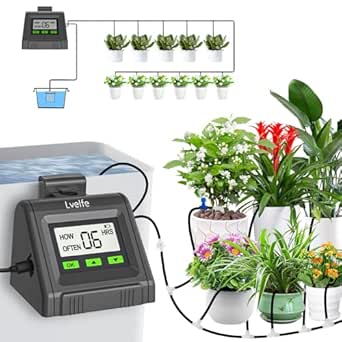 Lvelfe Automatisches Bewässerungssystem, Tropfbewässerungsset Wasservolumen Einstellbar, Kann 11 Pflanzen Gießen, Urlaub