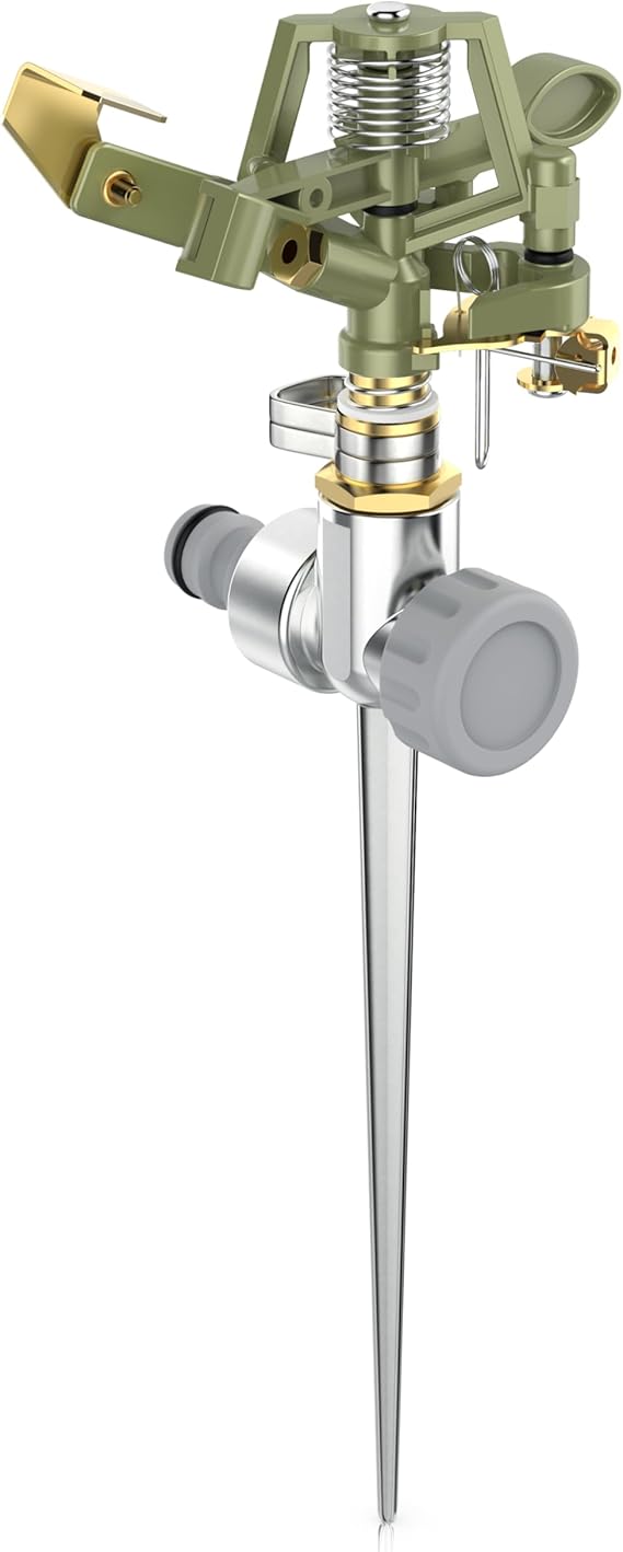 Brandson - Garten Sprinkler aus Metall – Intervall Impulsregner - Rasensprenger rotierend – 24 m Reichweite – 3/4 Zoll -