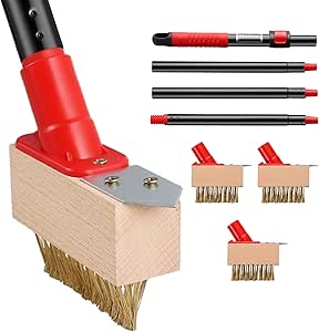 Unkrautbürste mit Teleskopstiel(135cm), Garten Fugenbürste mit Drahtbürste & Klingenschaber, Fugenkratzer zum Entfernen
