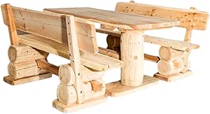 Mega Holz Gartengarnitur Lärche Rustikal 120 cm - Aus heimischer Lärche, naturbelassen - Garten Lounge Set aus massivem