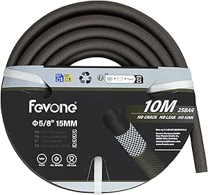 Fevone Gartenschlauch 10m 1/8 Zoll (15mm) Schlauchrohre für Garten 4ly 25 Bar Hochbelastbar Tragbar Außen Kompressor Sch