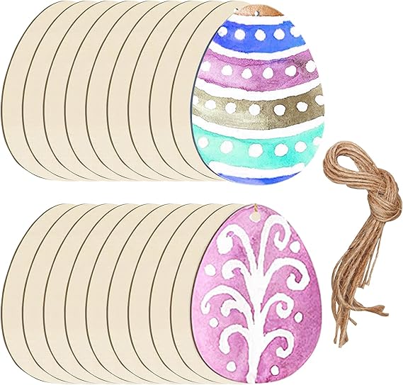 20 Stücke Ostern Holz Ornamente Eiförmige, Holzeier Zum Bemalen, Holzanhänger Zum BemalenAnhänger Aus Easter, Unvollende